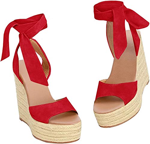 Image of Womens Platform Espadrille Wedges Open Toe High Heel Sandals with Ankle Strap Buckle Up Shoes