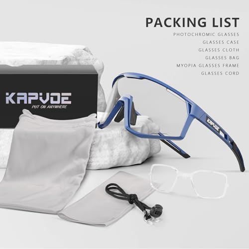 KAPVOE Photochromic Cycling Glasses Men Mountain Bike Sunglasses Women Clear MTB Sports Goggles Transition Bicycle Glasses Triathlon Running UV Protection Dark Gray - Image 3