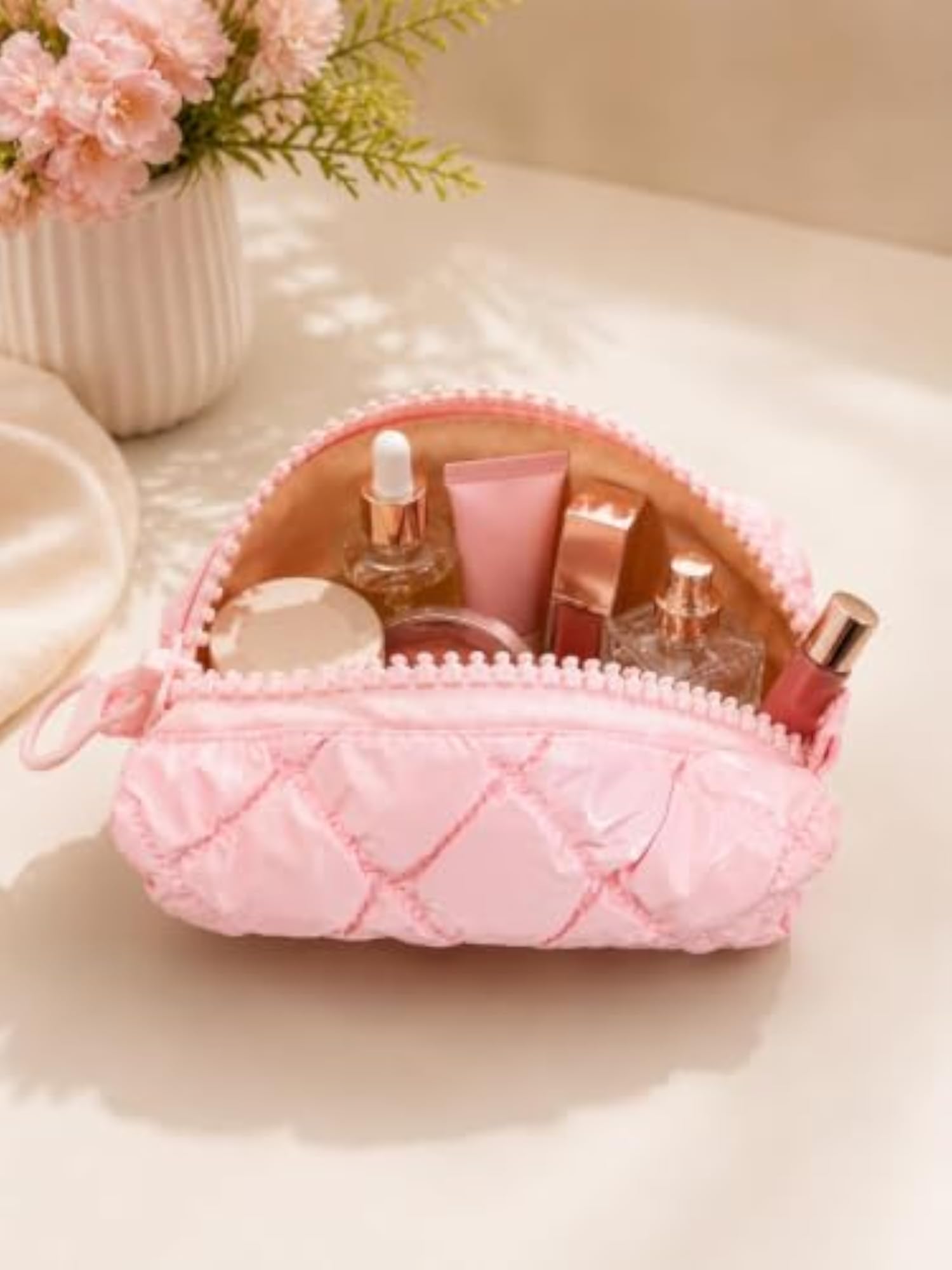 Quilted Cosmetic Pouch for Women, Makeup Organizer