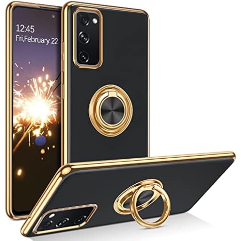 YINLAI Samsung Galaxy S20 FE Case Soft Silicone TPU Slim Case with Gold Magnetic Ring Holder Shockproof Women Protective Girls Case Cover for Samsung Galaxy S20 FE 4G/5G, Black Cover