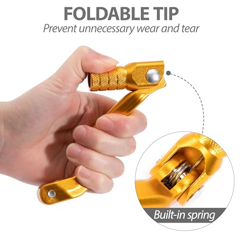 Tunejoy Schalthebel Klappbar für Motorrad Klappschalthebel aus Aluminium für Geländemotorräder ATV Motocross Dirtbike Pitbike 119x52mm Golden