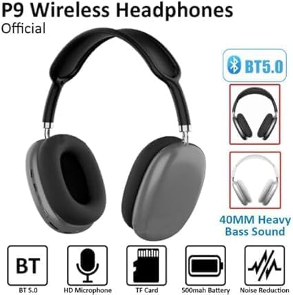 P9 Wireless Bluetooth Headset, Support Pure Stereo Sound and Memory Card (Black perforated)