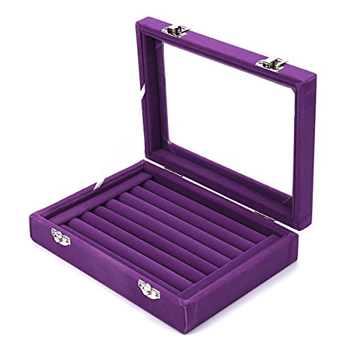 Ivosmart Velvet Glass Ring Jewelery Display Storage Box Tray Case Holder Earring Organizer Stand (Purple) #TOP2
