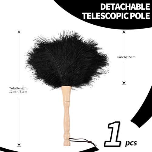 Image of Ostrich Feather Duster 12 Inch Handheld Duster Supplies, Wooden Handle Feather Duster for Cleaning Keyboard Home Car Office (Black)