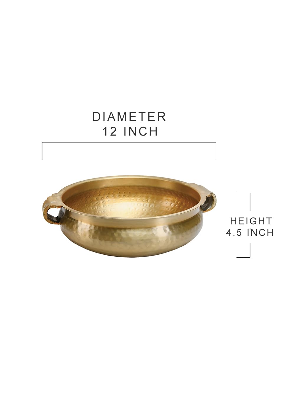 Serene Spaces Living Goldfarbene Handi-Schüssel – gehämmerte Textur, Dekoration für Wohnzimmer, Eingänge, Restaurants, indische Hochzeit, Tischdekoration – Aluminium, 11,4 cm hoch und 30,5 cm