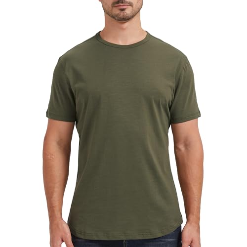 netdraw T-shirt da uomo con orlo curvo 100% cotone fiammato Premium casual elegante morbido girocollo t-shirt, Verde oliva, XL netdraw T-shirt da uomo con orlo curvo 100% cotone fiammato Premium casual elegante morbido girocollo t-shirt, Verde oliva, XL