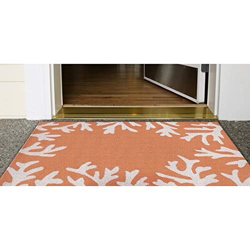 Liora Manne Capri Indoor / Outdoor Rug - Nautical Rug, Coastal Beach Theme , Tropical Decor, Comfortable & Durable, Uv Stabilized, Stain Resistant Rug, Coral Border Orange, 2'6 X 4' #TOP1