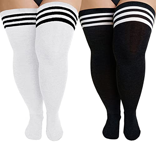 Image of YELAIVP Plus Size Thigh High Socks Extra Large Stripe Over Knee High Stockings for Women