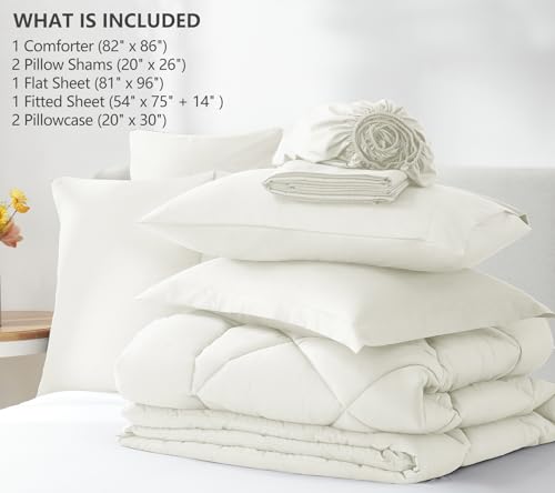 CozyLux Full Size Comforter Sets Ivory - 7 Pieces Bed in a Bag Full, Luxury Soft Bed Set for All Seasons, Bedding Set with Down Alternative Comforter, Sheets, Pillowcases & Shams