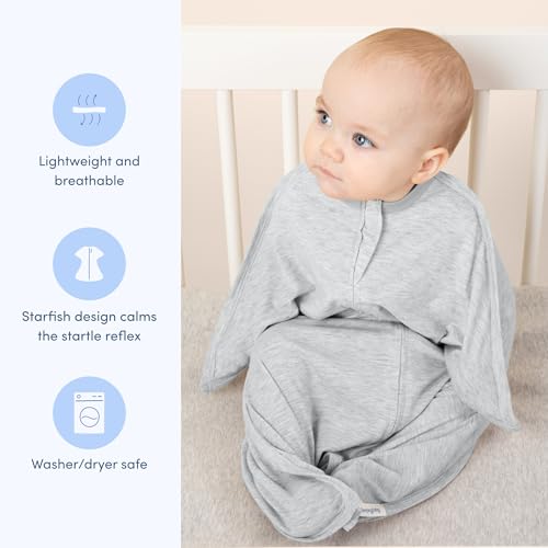 Image of SleepingBaby Zipadee-Zip Transition Swaddle - Cozy Baby Swaddling Blanket with Zipper Convenience - Roomy Wearable Blanket for Easy Diaper Changes - 6-12 Month - Recharge Silver Heather