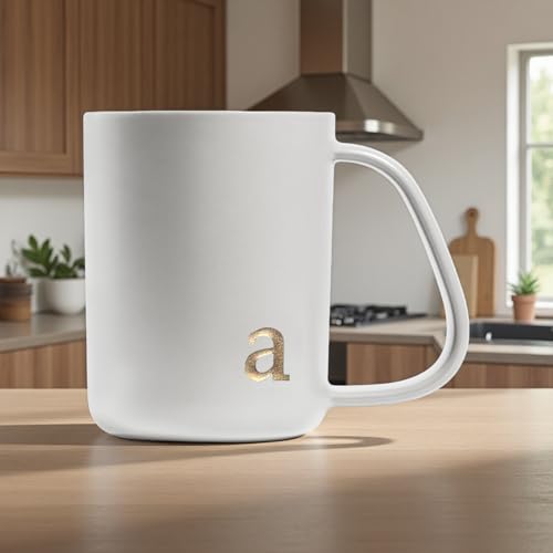 COLLECTIVE HOME - Ergonomic Handle Ceramic Mug, 15 oz Personalized Coffee Cup with Golden Initial, Microwave & Dishwasher Safe, Elegant Monogram Tea Mug in Gift Box for Home & Office (White-a) by COLLECTIVE HOME - Used condition - Image 7