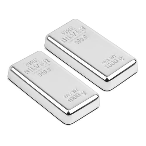 Image of ZAHEPA Realistic Metal Silver Bar Paperweight for Office Table, Fake Silver Biscuit Paper Weight Table Decoration, Prop for Jewellery Shop & Heist Theme, Unique Gift for Home & Office (Pack of 2)