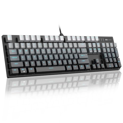Image of MageGee MK-Storm Mechanical Gaming Keyboard, 104 Keys Wired Light Up Keyboard with Linear Red Switch, Ice Blue Backlit, Double-Shot Keycaps, N-Key Rollover for Laptop, Desktop, PC (Gradient Gray)