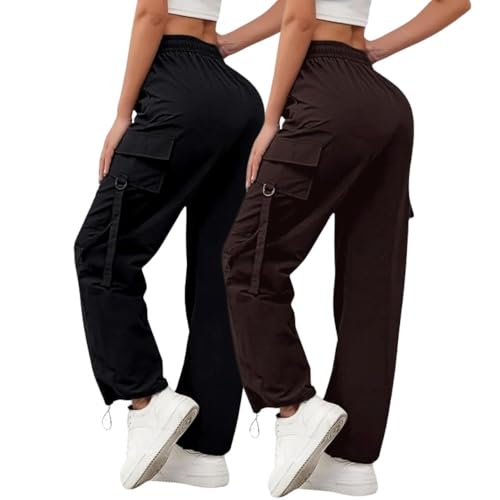 Image of Leriya Fashion Cargo Pants For Woman | Trousers For Womans |High Waist PolyCotton Trouser for Women - Flared Parachute Pants with Side Pockets |Womens Cargo Pant | Track Pant For Womans |Elegant for College & Events (Available in Plus Size)