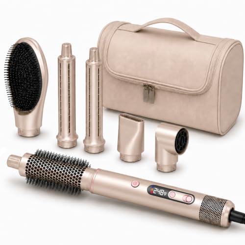 UKLISS 6-in-1 Hot Air Hair Styler with 110 000 RPM High-Speed Hair Dryer Auto Curling Wrap Round Blow Dryer Brush Create Volumizing Waves and Straight Styles Included Travel Case