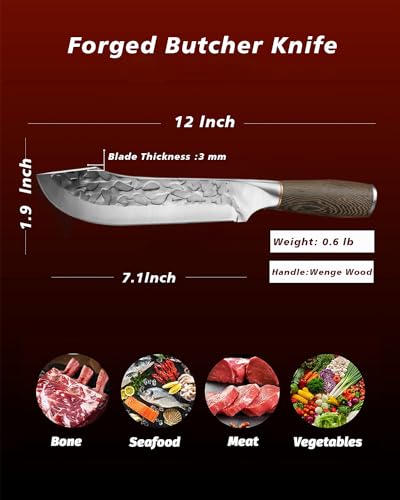 Ogival Butcher Knife For Meat Cutting, Chopping, Dicing, Mincing- 12 Inch Meat Cleaver Knife Made With Hand Forged Hc Steel For Home And Outdoor thumb #1