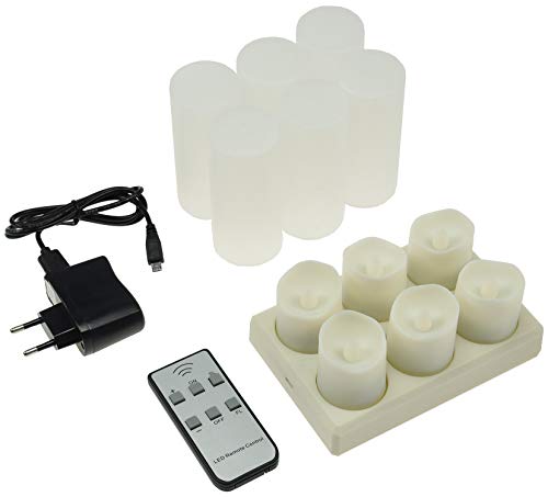 Preisvergleich Produktbild LED Kerzen Tischkerzen 6x Dekolichter mit Ladestation aufladbar - flammenlose Teelicher mit IR-Fernbedienung 99x44mm Modus Dauerlicht / Flammeneffekt