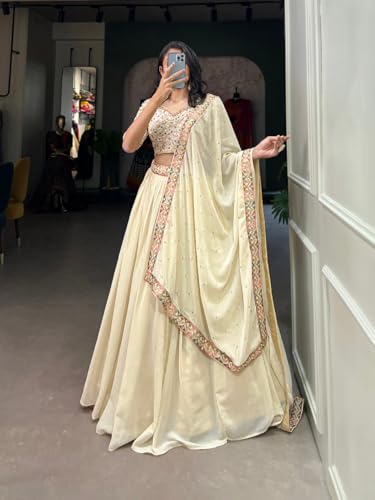 Image of TRENDMALLS Women's Georgette Embroidery work Lehenga Choli with Dupatta | Bridesmaid Wedding Lehenga Choli for women
