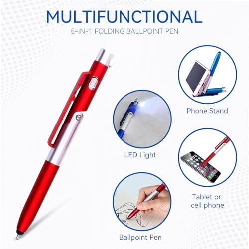 Image of ZORBES 4Pcs Multifunction Stylus Pen for Phone with Folding Stand, Retractable Ballpoint, LED Light Compact 4-in-1 Tool for Tech Enthusiasts and Professionals Portable Desk Pen and Phone Holder