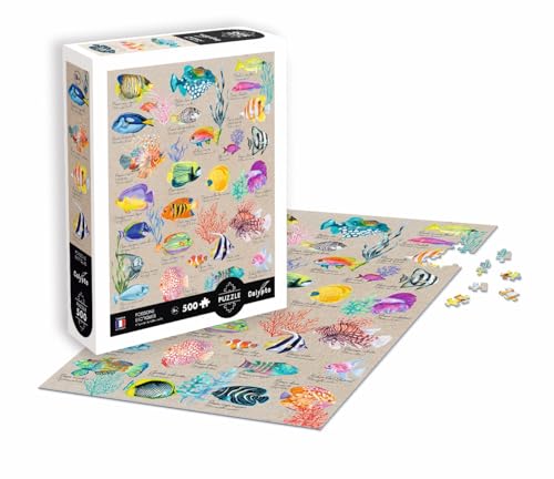 Calypto 3907314 Exotische Fische, 500 Teile Puzzle mit Soft-Touch, Collage mit samtiger Oberfläche inkl. Puzzleposter, für Erwachsene und Kinder ab 8 Jahren