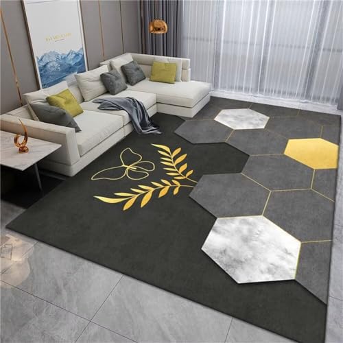 Tapis géométrique gris 100x200cm lavable haute densité de luxe