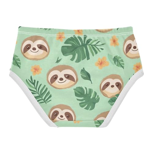 Wusikd Cute Sloth Face Girls' Underwear Cotton Tropical Leaves Girls Briefs Soft Toddler Underwear 2T2