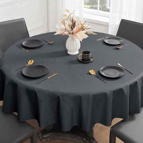 Romanstile Nappe en toile cirée ronde, 120 cm, gris foncé, lavable, imperméable, anti-taches, pour table de jardin, table à manger, balcon