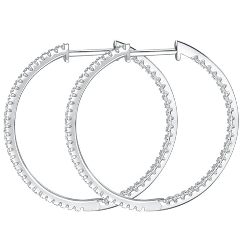 Moissanite Hoop Earrings for Women, S925 Sterling Silver, 18K White Gold Plated, D Color VVS12