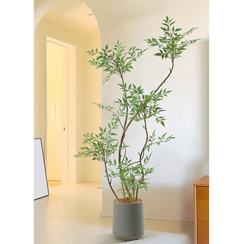 HGJH フェイクグリーン 造花 人工観葉植物 大型 リビング飾り オフィス キッチン 玄関 テレビ横 ナンテン 鉢植え 生きているよう リラックス空間づくり 水やり不要 幸福の木 カラー11 高さ160cm