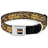 Sony Pictures ペット用首輪、犬の首輪メタルシートベルトバックル、Wheel of Fortuneタイトルロゴスパンコールドットブラックオレンジイエロー、20~31インチ幅1.5インチ
