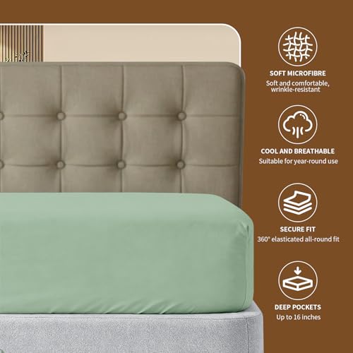 Image of HBHLFZ Twin XL Fitted Sheet Only, Soft Breathable Bottom Sheet - 39 inchx80 inch Deep Pockets Twin XL Size Fitted Sheet - All Around Stretch Fit, Wrinkle Resistant, Colorfast - Easy Care, Green