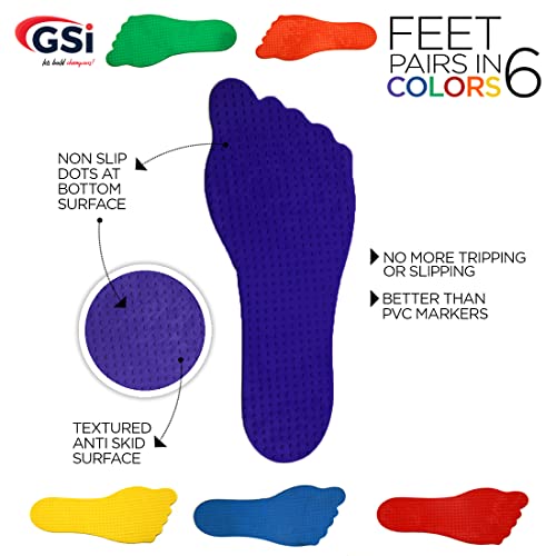 gsi feet spot markers set of 6 pairs non-toxic non-slip in assorted colours for kids education and learning
