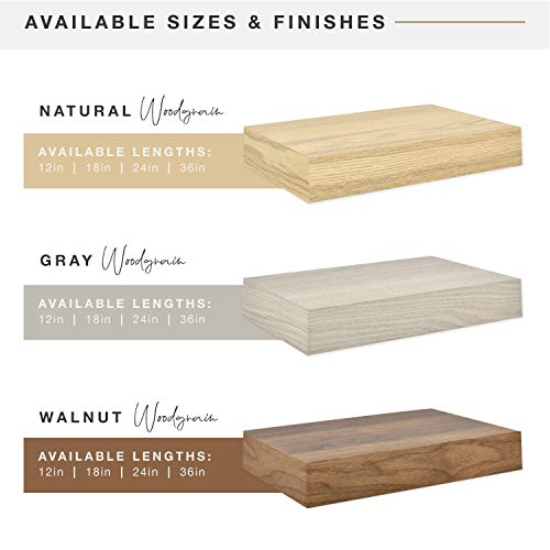 Image of MCS Floating Shelf, Room Decor Wooden Shelf, Walnut Woodgrain, 12 x 8 Inch, Set of 2