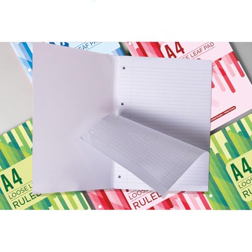 Image of amazon basics Loose Leaf Report Pad | A4 Size | Ruled | Pre Punched for Easy Filing | Easy Tear Off Sheets | Multi-Coloured Cover | Pack of 3 (100 Sheets Each)