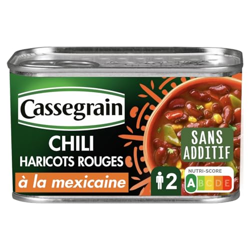 CASSEGRAIN - Chili de Haricots Rouges à la Mexicaine - Maïs Croquant & Sauce Tomate - Sans Additif - Nutri-Score A - Emballage 100% Recyclable - Boîte de Conserve de 430 g