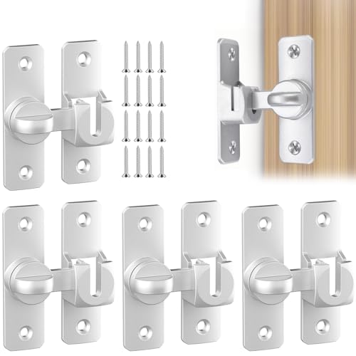 HERKINDNESS 4 Pares Pestillo Puerta, 90°/180° Cerradura Puerta Corredera, Aluminio Pestillo Puerta Corredera, Cierre Puerta Corredera con 16 Tornillos, Plata, Para Puertas, Ventanas, Armarios