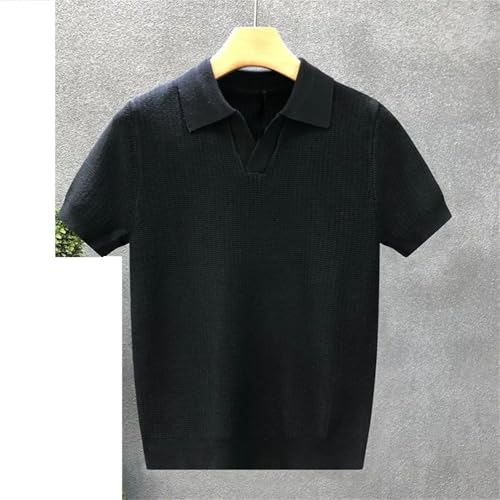 Men Lapel Button Knitted Pullover Thin Solid Casual Slim Short Sleeved Golf Sweater4