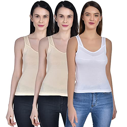 Image of Aimly Women's Regular Fit Sleeveless Cotton Camisole Slip Spaghetti | Combo Pack of 3