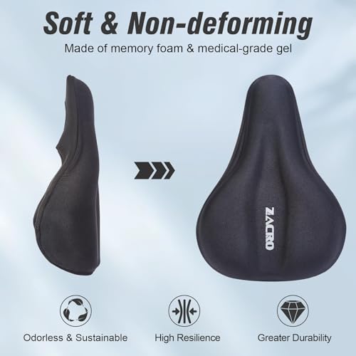 Image of Zacro Bike Seat Cushion - Gel Padded Bike Seat Cover for Men & Women Comfort, Adjustable Velco Secure Bicycle Cushion Saddle, Fit with Peloton Bicycle, Indoor & Outdoor 11.4x7.6in