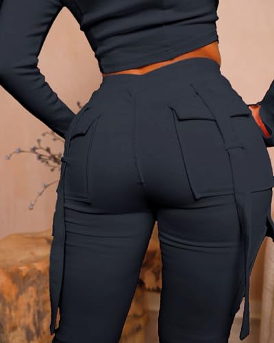 DINGANG Women's Drawstring Cargo Sweatpants with Pockets, Stretchy Casual Joggers Lounge Leggings2