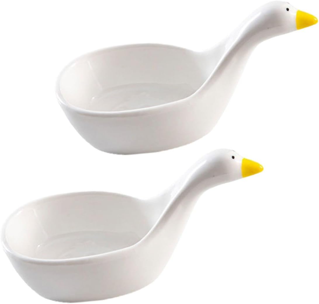 Ipetboom 2pcs Small Ceramic Sauce Dishes Porcelain Dip Bowls with Smooth Surface Cute Cartoon Design Condiment Plates for Soy Sauce Ketchup Mustard Honey for Parties and Home Use