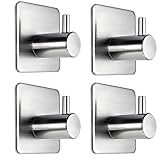 Fotosnow Adhesive Towel Hooks Heavy Duty Wall Hooks Waterproof Stainless Steel Hanger for Hanging Coat, Hat, Towel Robe Hook Rack Wall Mount- Bathroom and Bedroom 4-Packs