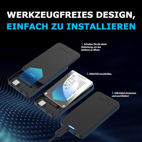 SABRENT Festplattengehäuse 2,5 Zoll USB 3.2 Gen 1 auf SATA III - Externes SSD/HDD Gehäuse mit UASP Unterstützung, werkzeugfreie Montage… – Ansicht 6