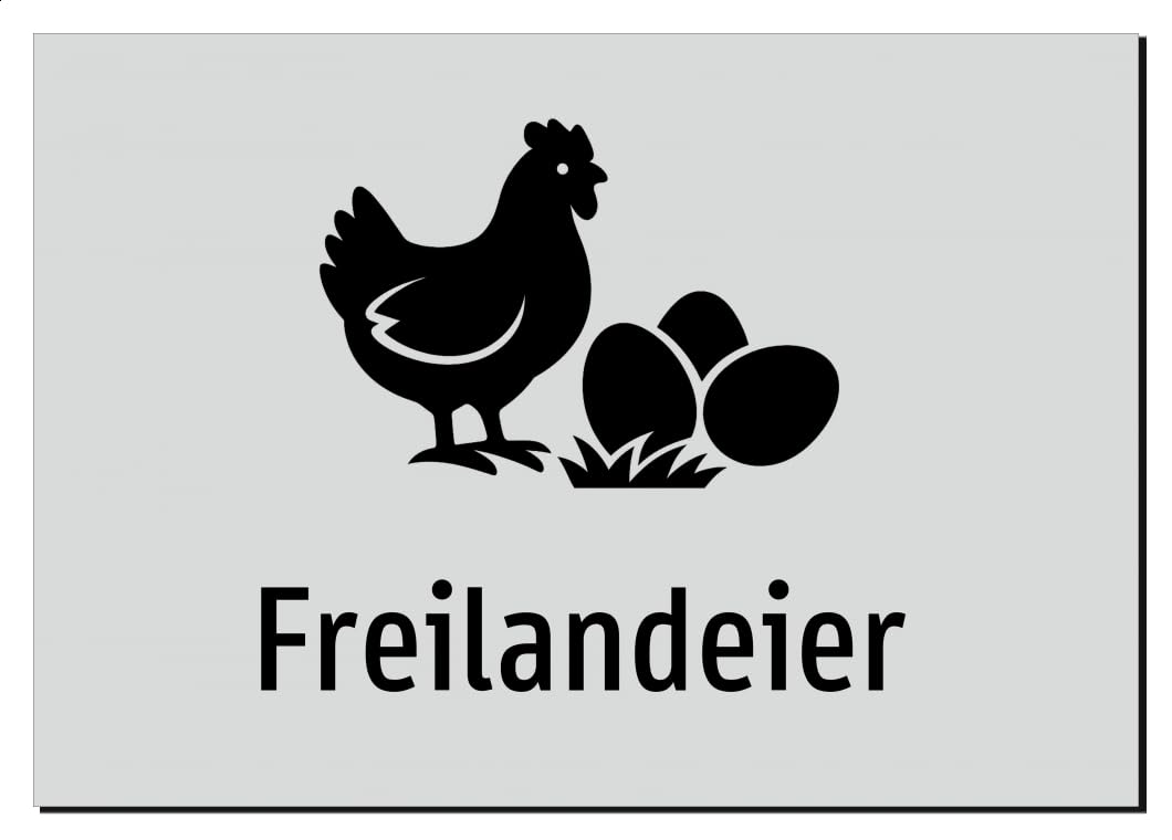 Freilandeier – Aluminiumschild A2: 594x420mm – Mit Grafik und Text