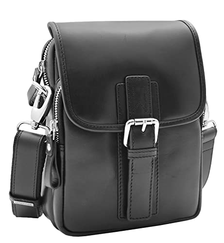 Sac à bandoulière en cuir véritable Alex homme noir taille S pour la ville