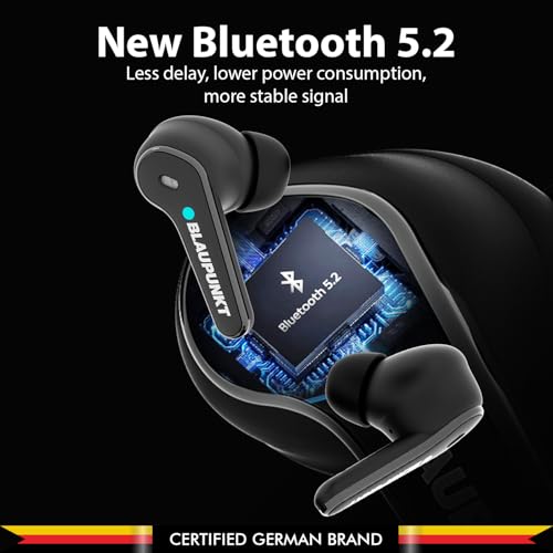Image of Blaupunkt BTW250 Moksha ANC -30dB True Wireless in Earbuds with Mic I Flip Top Rotatory Design I 40H Playtime I TurboVolt Fast Charging I Crispr Enc Tech I 80Ms Low Latency (Black)