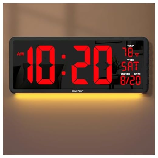 YORTOT 16” Large Digital Wall Clock with Remote Control - Adjustable Dimmer, 7 Color Night Lights, Big LED Clock with Indoor Temperature, Date, Auto DST, 12/24Hour, Wall Mount/Foldable Stand