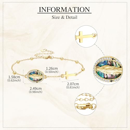 Christian Bracelet 925 Sterling Silver Armor of God/Virgin Mary/Serenity Prayer Bracelets Abalone Shell Christian Religious Amulet Catholic Jewelry Gifts for Women Men4