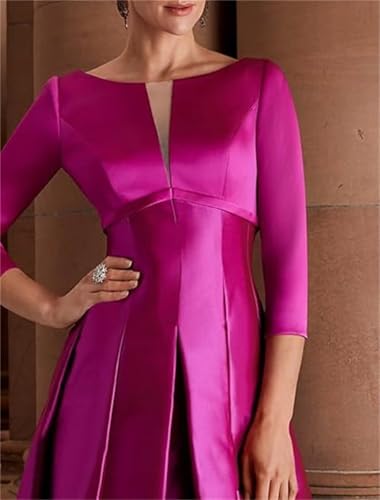 Satin A Line Mother of The Bride Dresses for Wedding Tea Length Long Sleeve Wedding Guest Dress for Women3