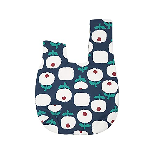 Image of Stylish Cotton Japanese Pattern Wrist Bag Sleeve Knot Pouch Portable Canvas Tote Purse for Female, Women (Navy Blue Apple Flower)